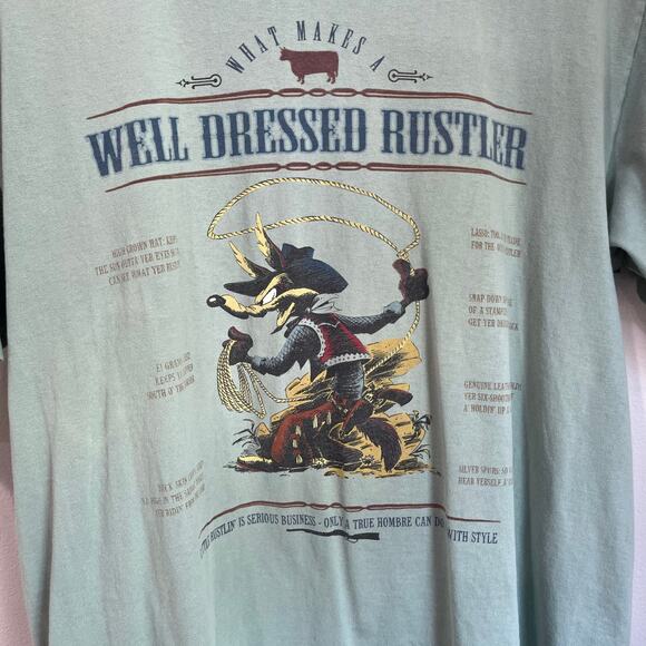 VTG Warner Brothers Looney Tunes Wile E Coyote Well Dressed Rustler T Shirt Sz L - Picture 3 of 10